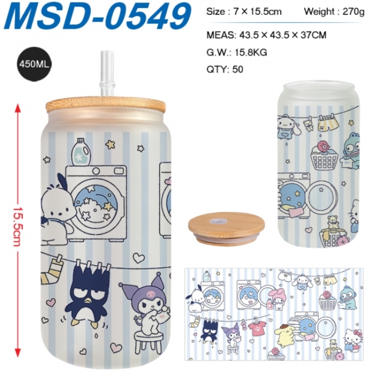 sanrio Anime frosted glass cup with straw 450ML