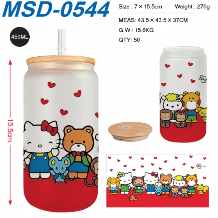 sanrio Anime frosted glass cup with straw 450ML