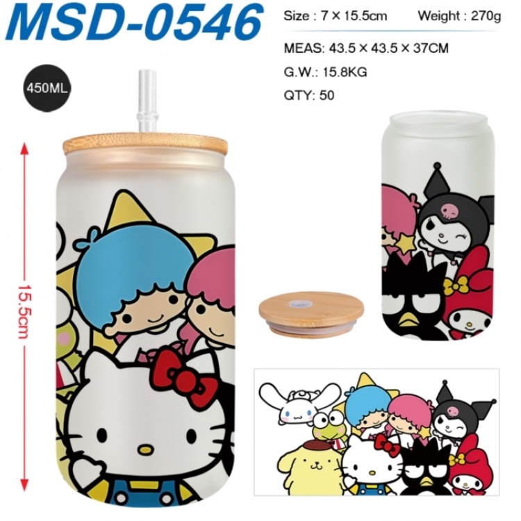 sanrio Anime frosted glass cup with straw 450ML