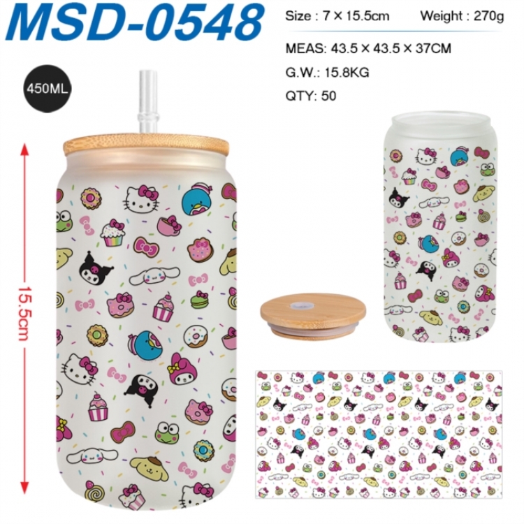 sanrio Anime frosted glass cup with straw 450ML