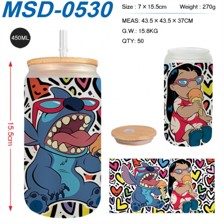 Lilo & Stitch Anime frosted glass cup with straw 450ML