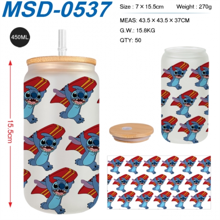 Lilo & Stitch Anime frosted glass cup with straw 450ML