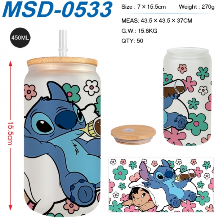 Lilo & Stitch Anime frosted glass cup with straw 450ML