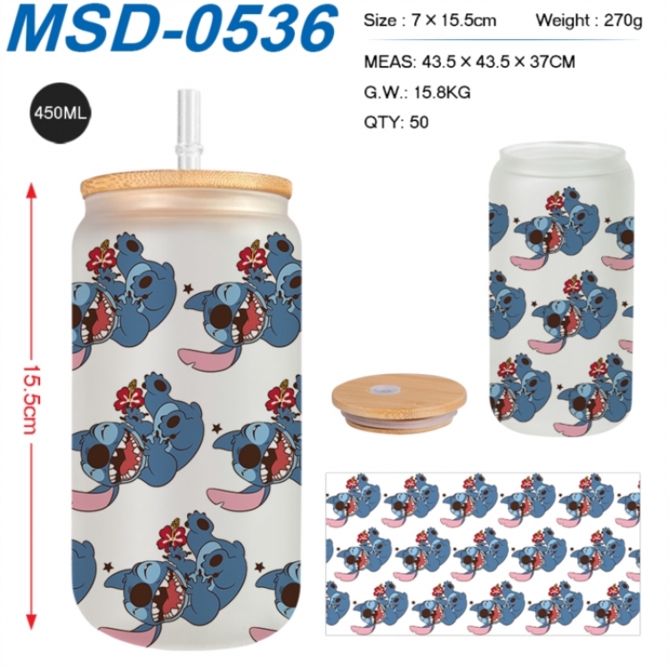 Lilo & Stitch Anime frosted glass cup with straw 450ML