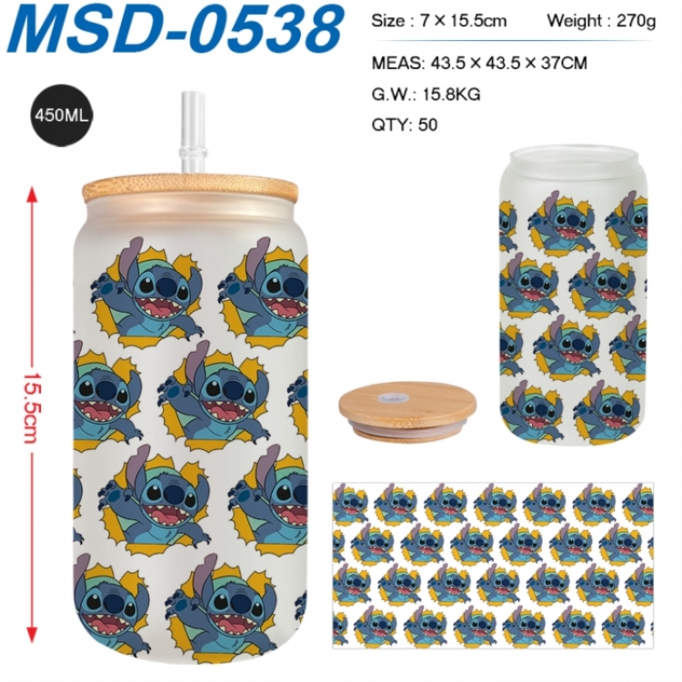 Lilo & Stitch Anime frosted glass cup with straw 450ML