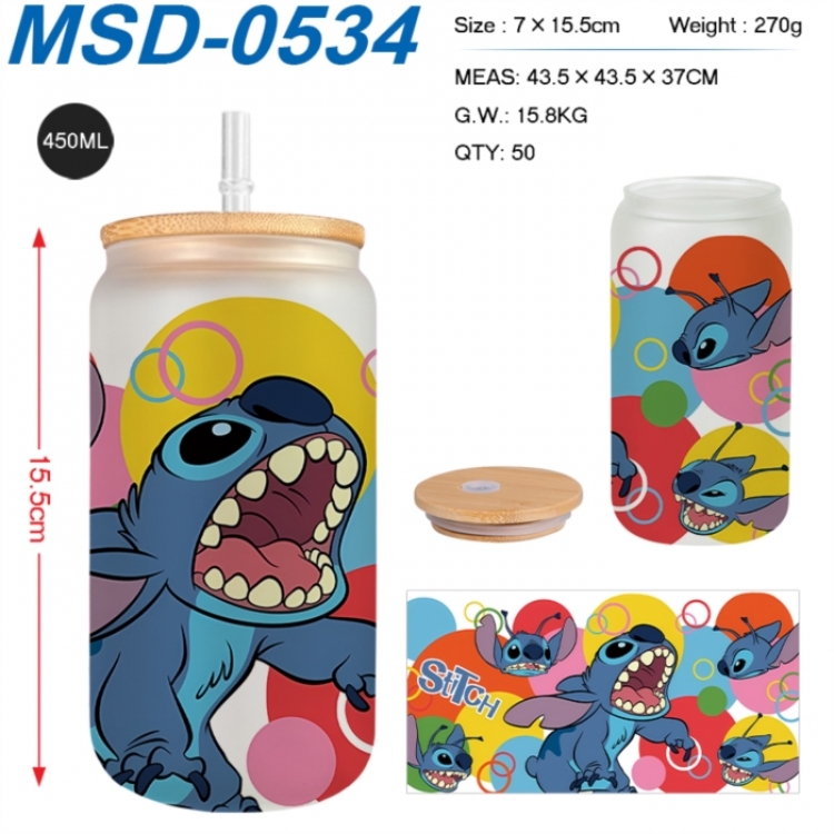 Lilo & Stitch Anime frosted glass cup with straw 450ML