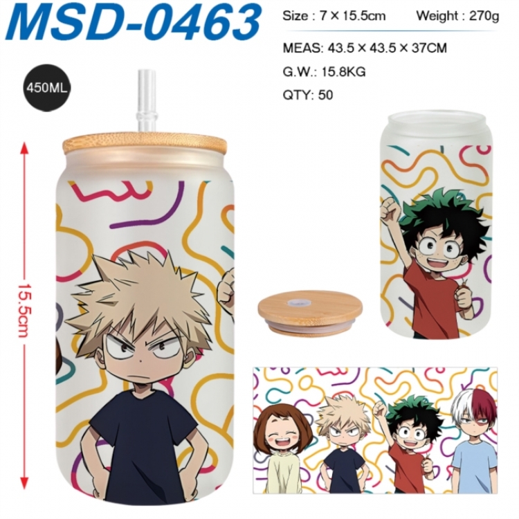My Hero Academia Anime frosted glass cup with straw 450ML