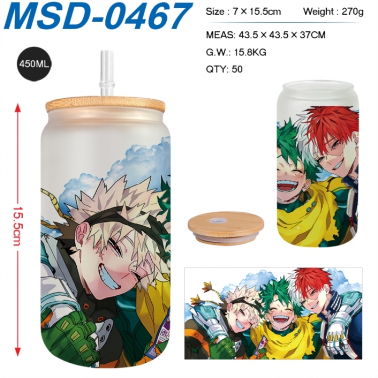 My Hero Academia Anime frosted glass cup with straw 450ML