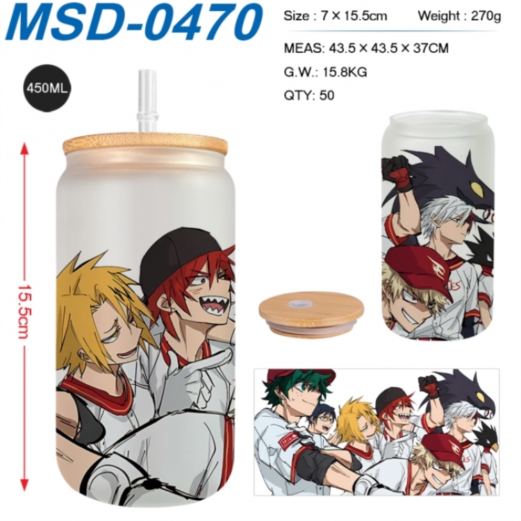 My Hero Academia Anime frosted glass cup with straw 450ML