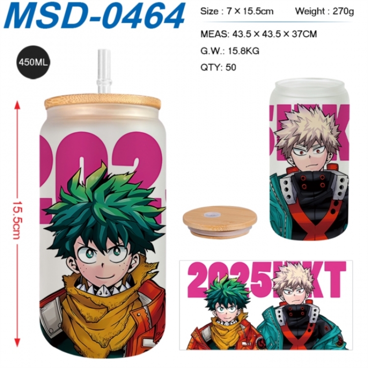 My Hero Academia Anime frosted glass cup with straw 450ML