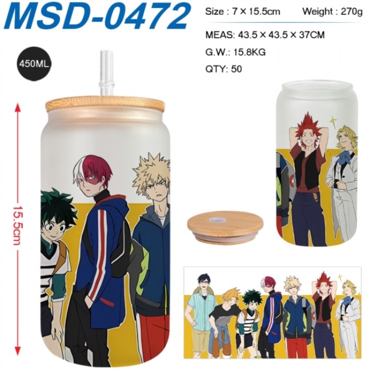 My Hero Academia Anime frosted glass cup with straw 450ML
