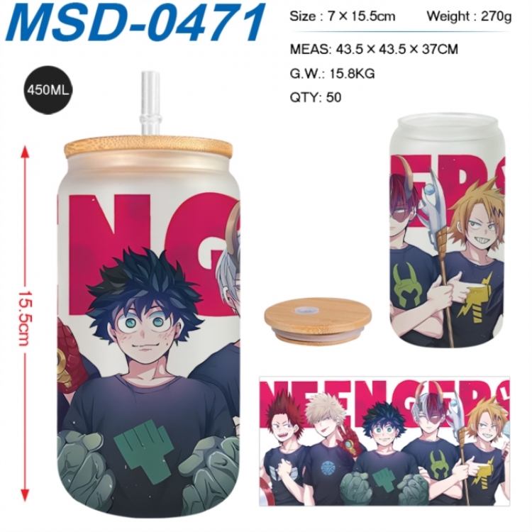 My Hero Academia Anime frosted glass cup with straw 450ML