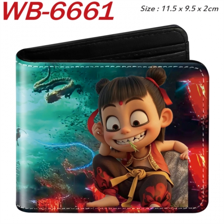 Nezha Animation color PU leather half fold wallet 11.5X9X2CM