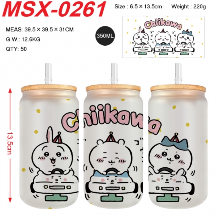 Chiikawa Anime frosted glass cup with straw 350ML