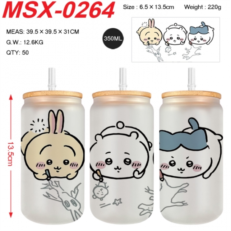 Chiikawa Anime frosted glass cup with straw 350ML