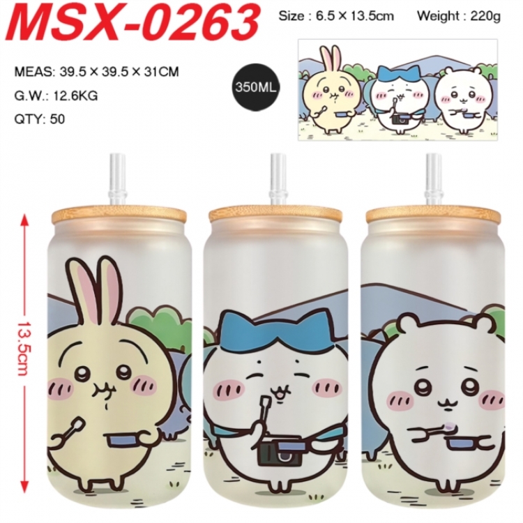 Chiikawa Anime frosted glass cup with straw 350ML