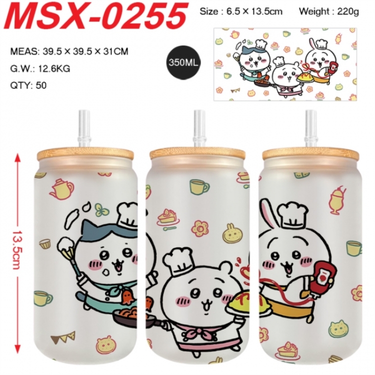 Chiikawa Anime frosted glass cup with straw 350ML