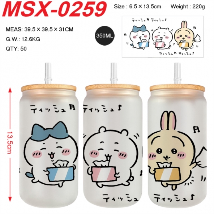 Chiikawa Anime frosted glass cup with straw 350ML