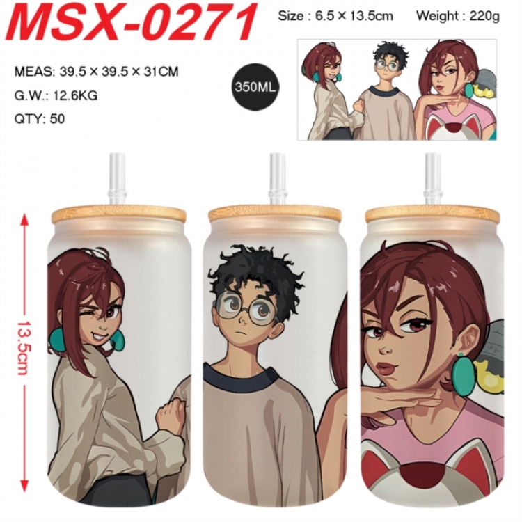 Dandadan Anime frosted glass cup with straw 350ML