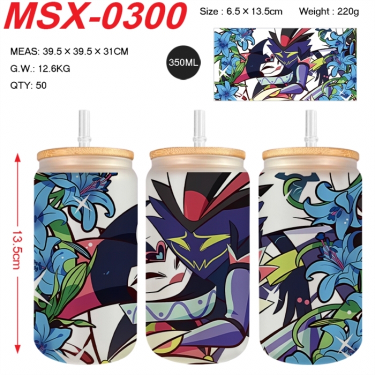 Hazbin Hotel Anime frosted glass cup with straw 350ML
