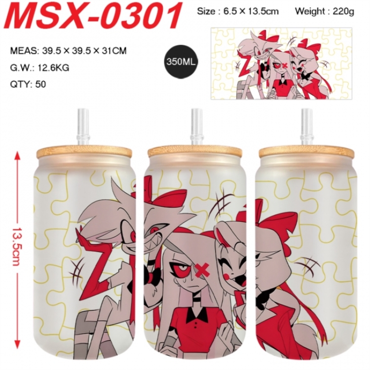 Hazbin Hotel Anime frosted glass cup with straw 350ML