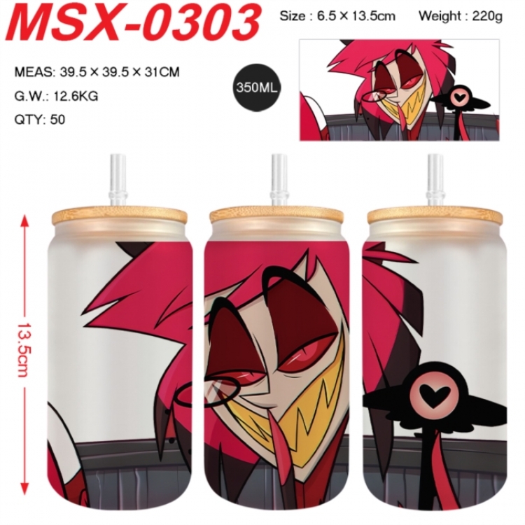 Hazbin Hotel Anime frosted glass cup with straw 350ML