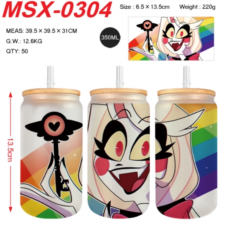 Hazbin Hotel Anime frosted glass cup with straw 350ML