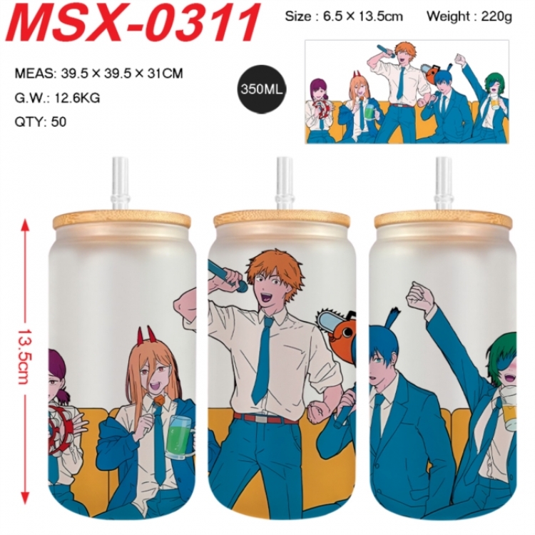 Chainsaw man Anime frosted glass cup with straw 350ML