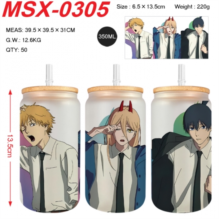 Chainsaw man Anime frosted glass cup with straw 350ML