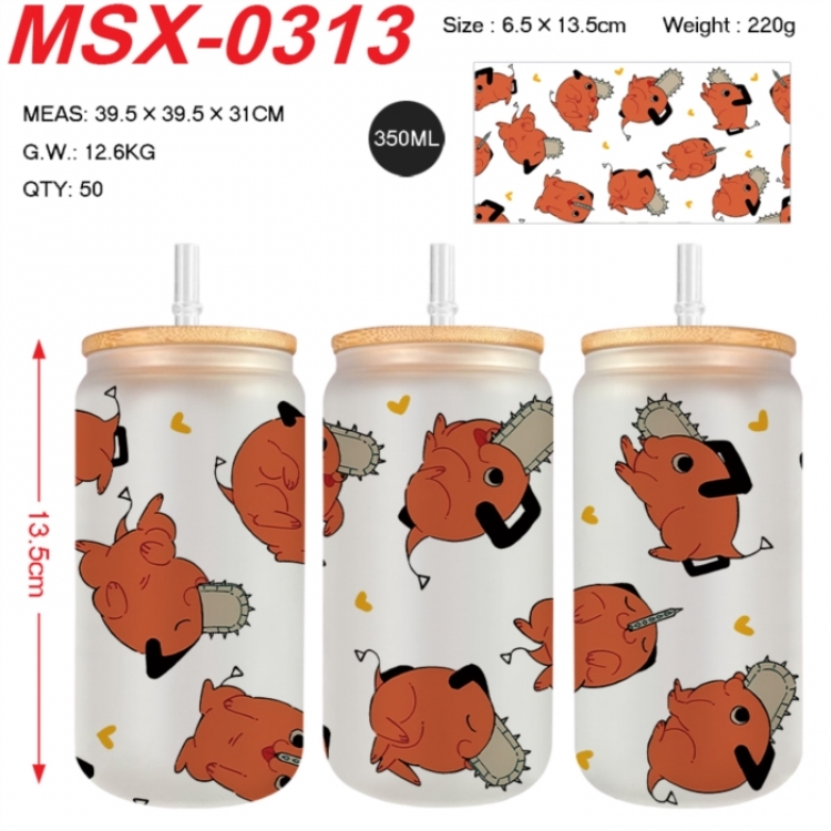 Chainsaw man Anime frosted glass cup with straw 350ML