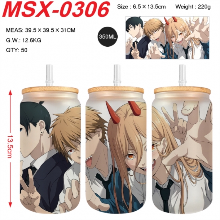 Chainsaw man Anime frosted glass cup with straw 350ML