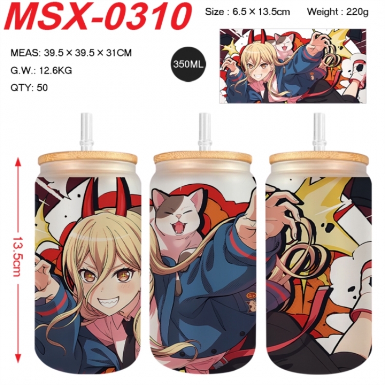 Chainsaw man Anime frosted glass cup with straw 350ML