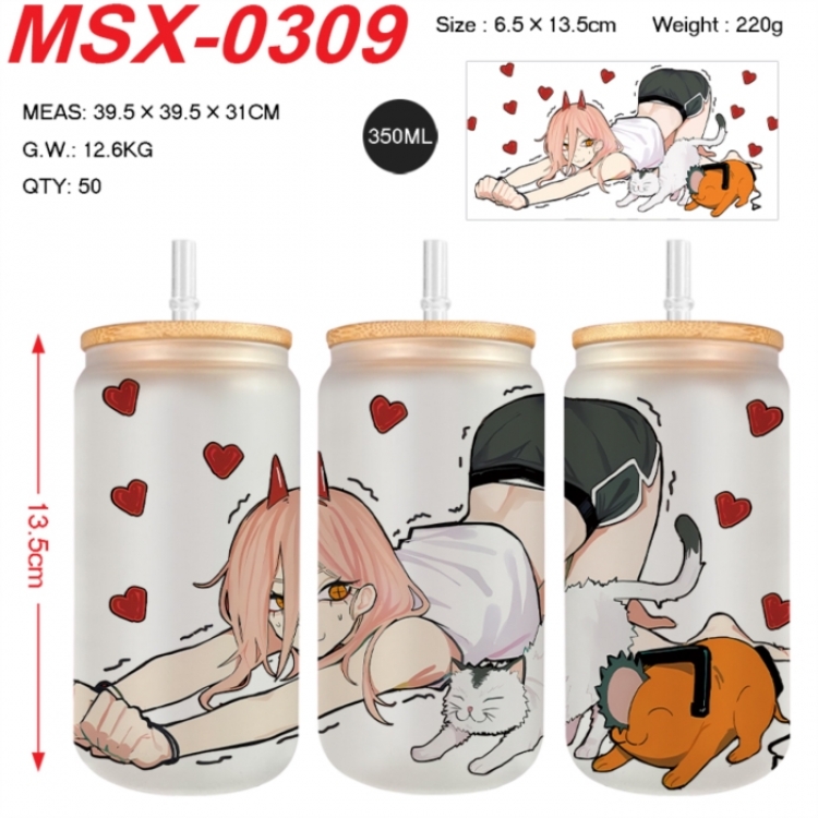 Chainsaw man Anime frosted glass cup with straw 350ML