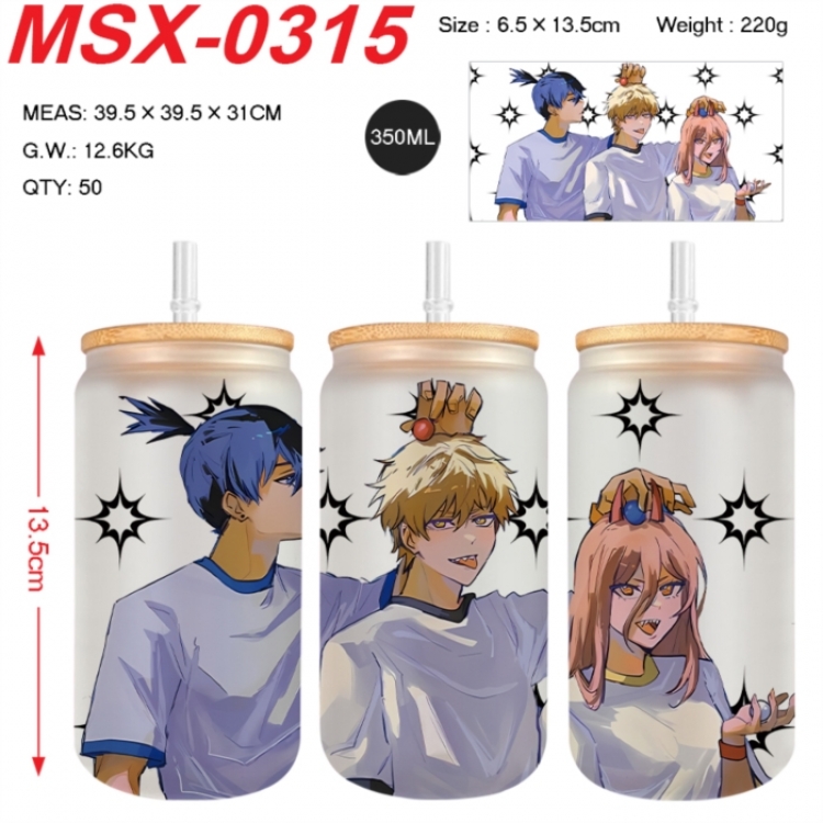 Chainsaw man Anime frosted glass cup with straw 350ML