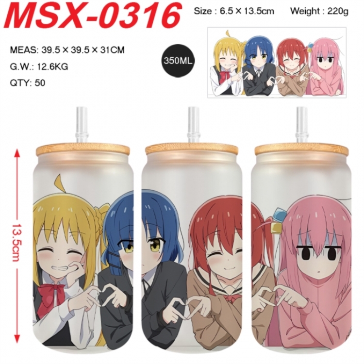 BOCCHI THE ROCK!Anime frosted glass cup with straw 350ML