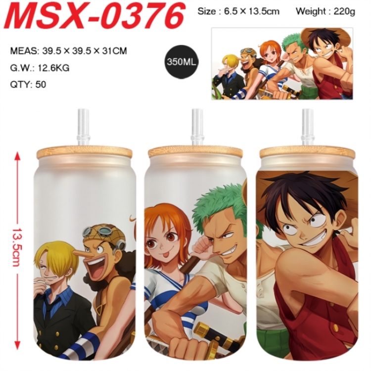 One Piece Anime frosted glass cup with straw 350ML