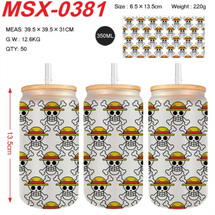 One Piece Anime frosted glass cup with straw 350ML