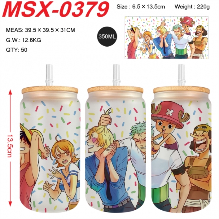 One Piece Anime frosted glass cup with straw 350ML
