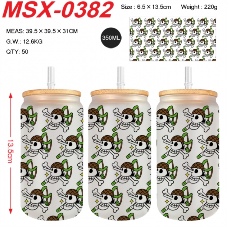 One Piece Anime frosted glass cup with straw 350ML