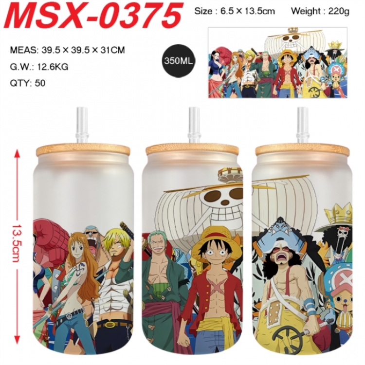 One Piece Anime frosted glass cup with straw 350ML