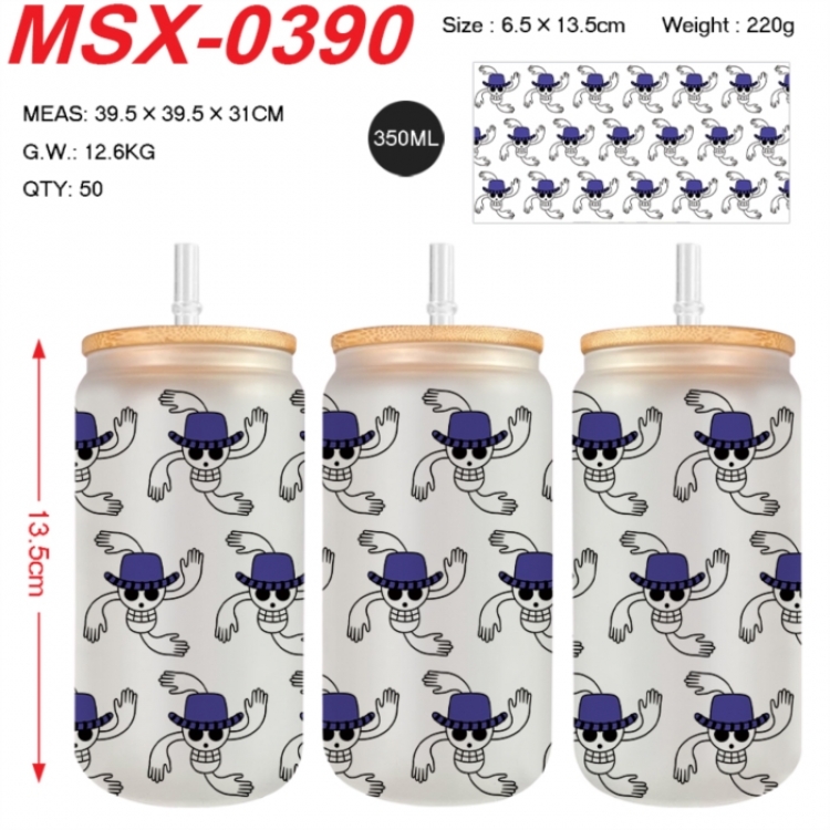 One Piece Anime frosted glass cup with straw 350ML