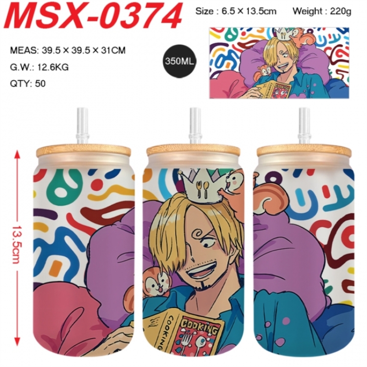 One Piece Anime frosted glass cup with straw 350ML
