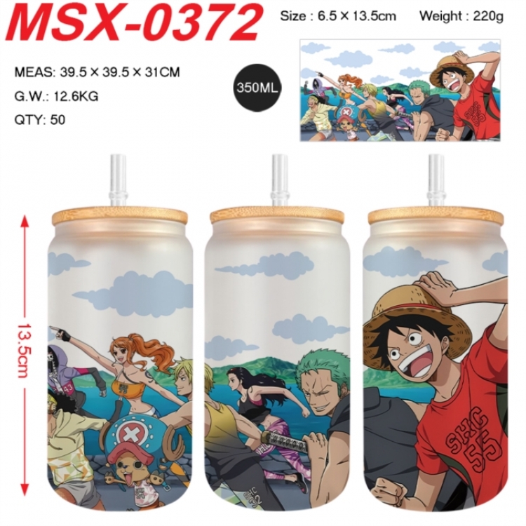 One Piece Anime frosted glass cup with straw 350ML