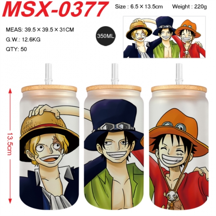 One Piece Anime frosted glass cup with straw 350ML