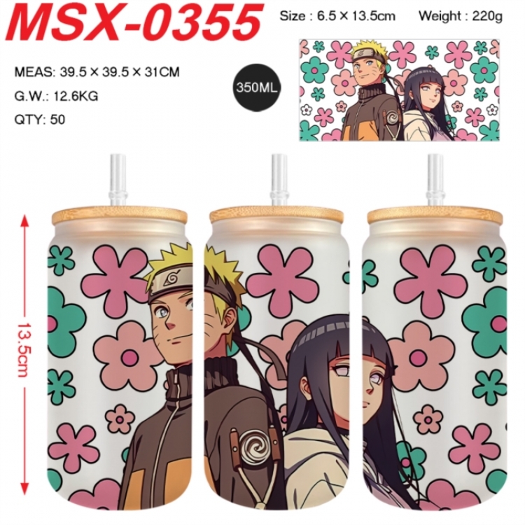 Naruto Anime frosted glass cup with straw 350ML
