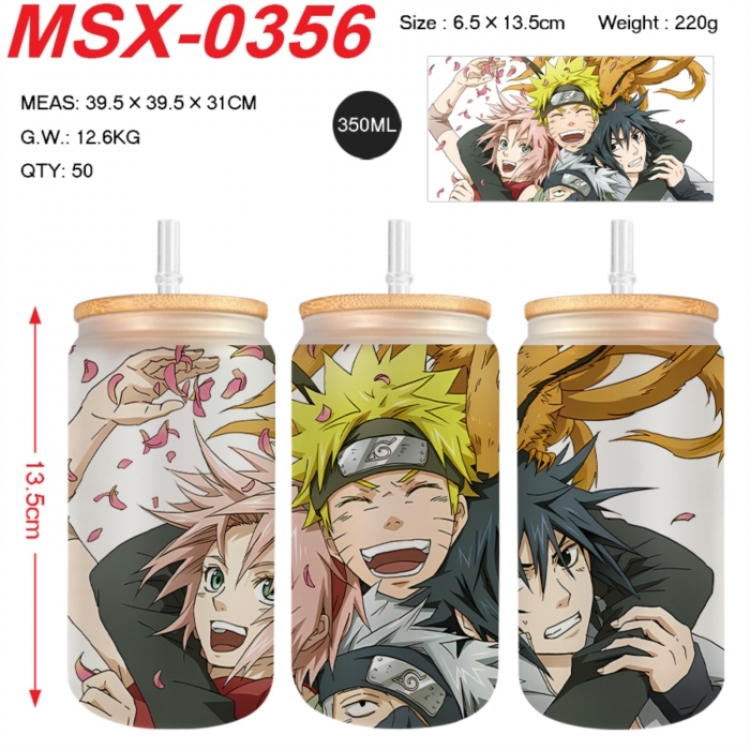Naruto Anime frosted glass cup with straw 350ML
