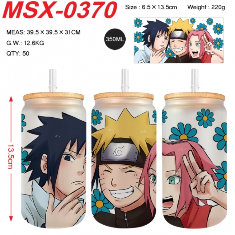 Naruto Anime frosted glass cup with straw 350ML