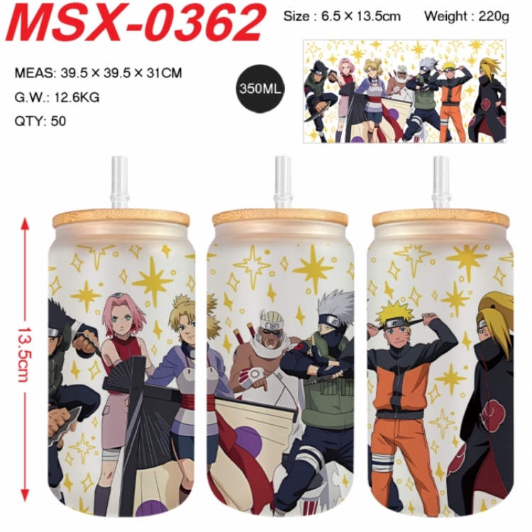 Naruto Anime frosted glass cup with straw 350ML