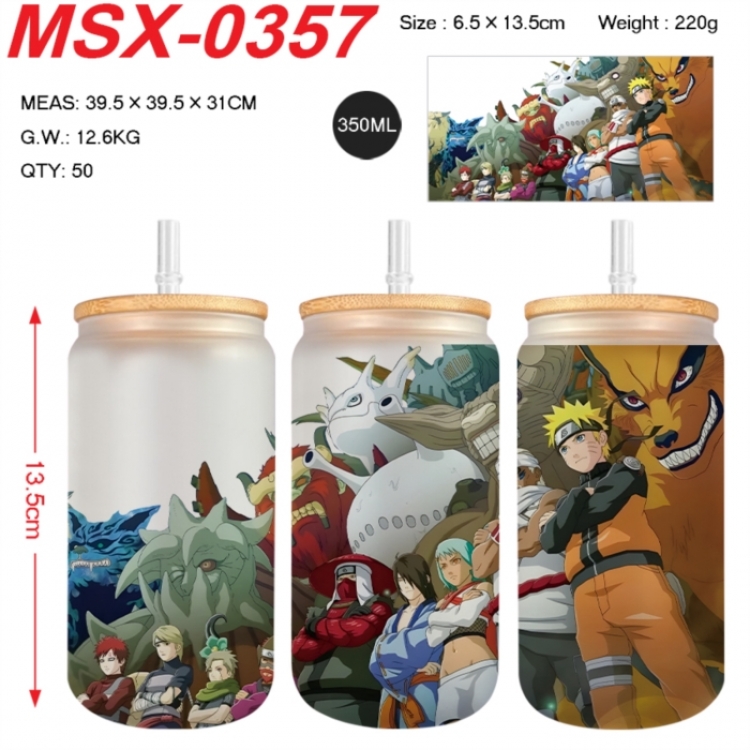 Naruto Anime frosted glass cup with straw 350ML