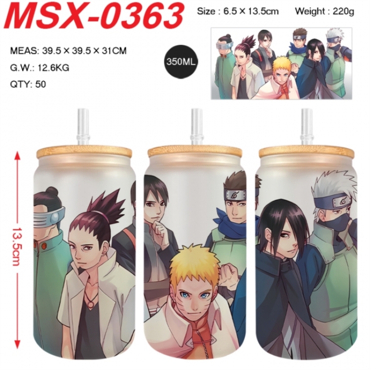 Naruto Anime frosted glass cup with straw 350ML